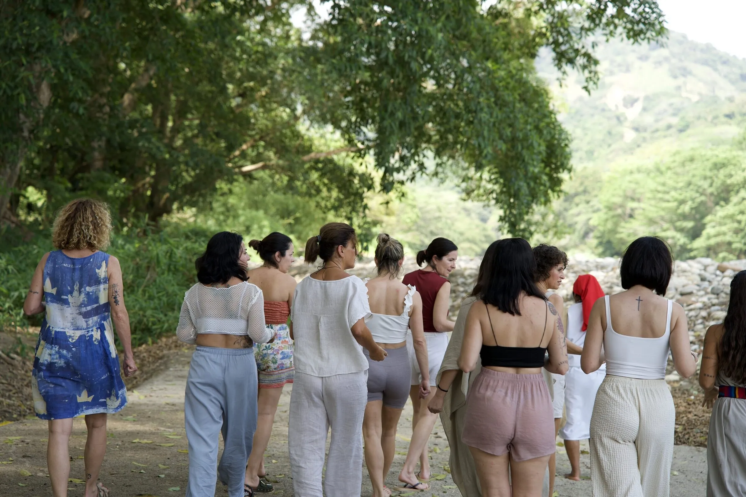 A group walking to the river