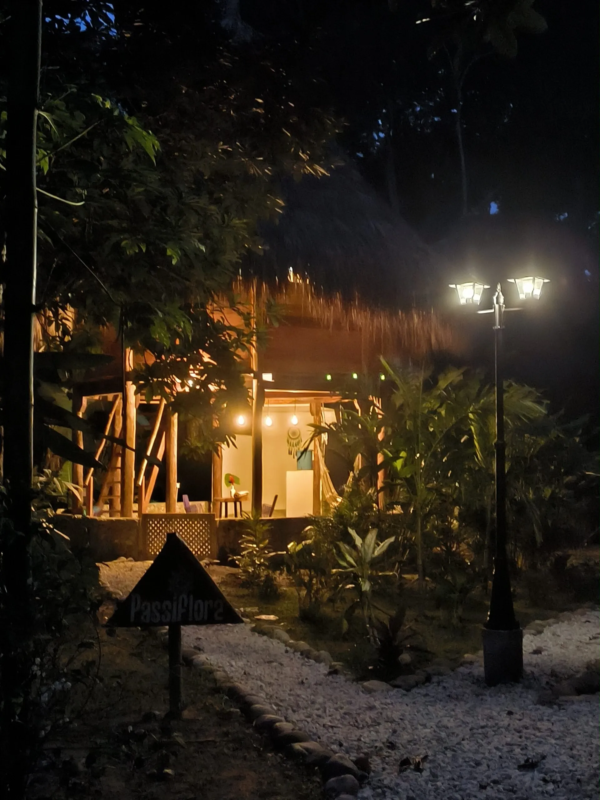The cabin at night