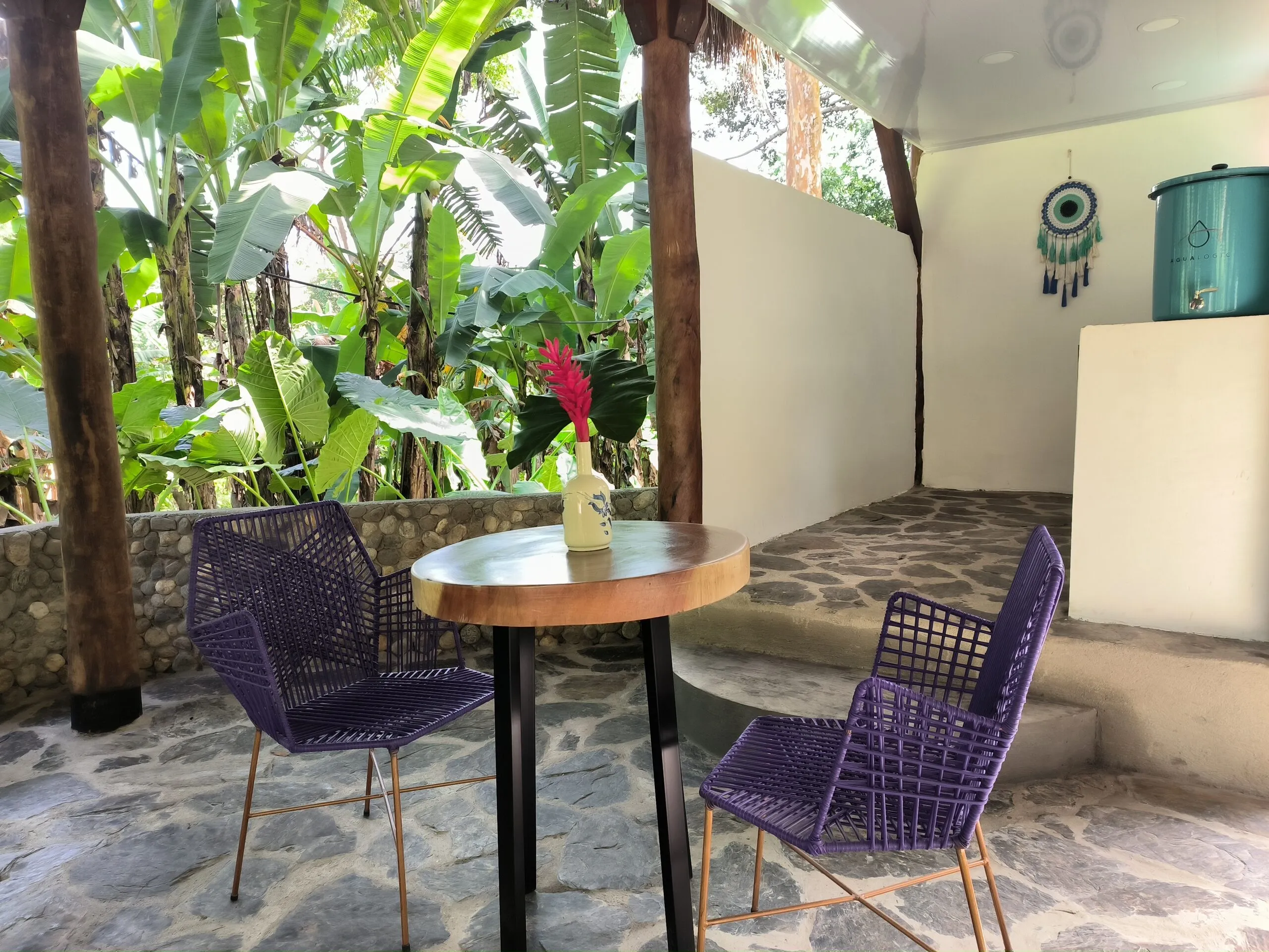 Terrace with purple chairs