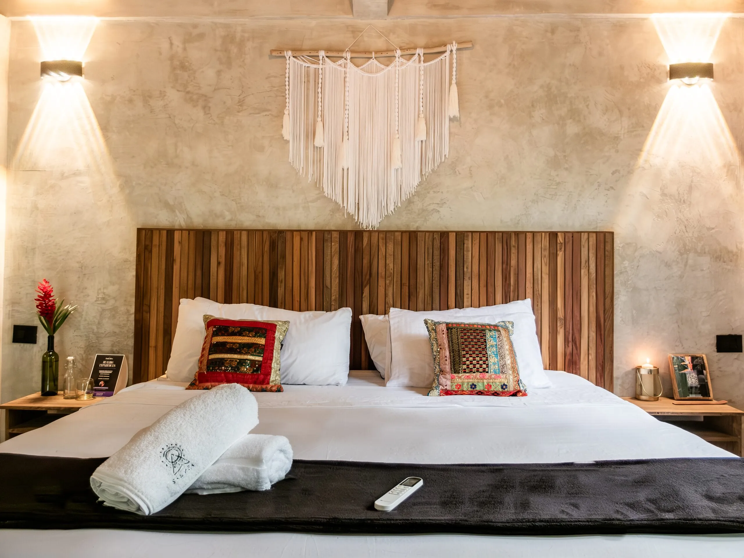 Bed with rolled towels