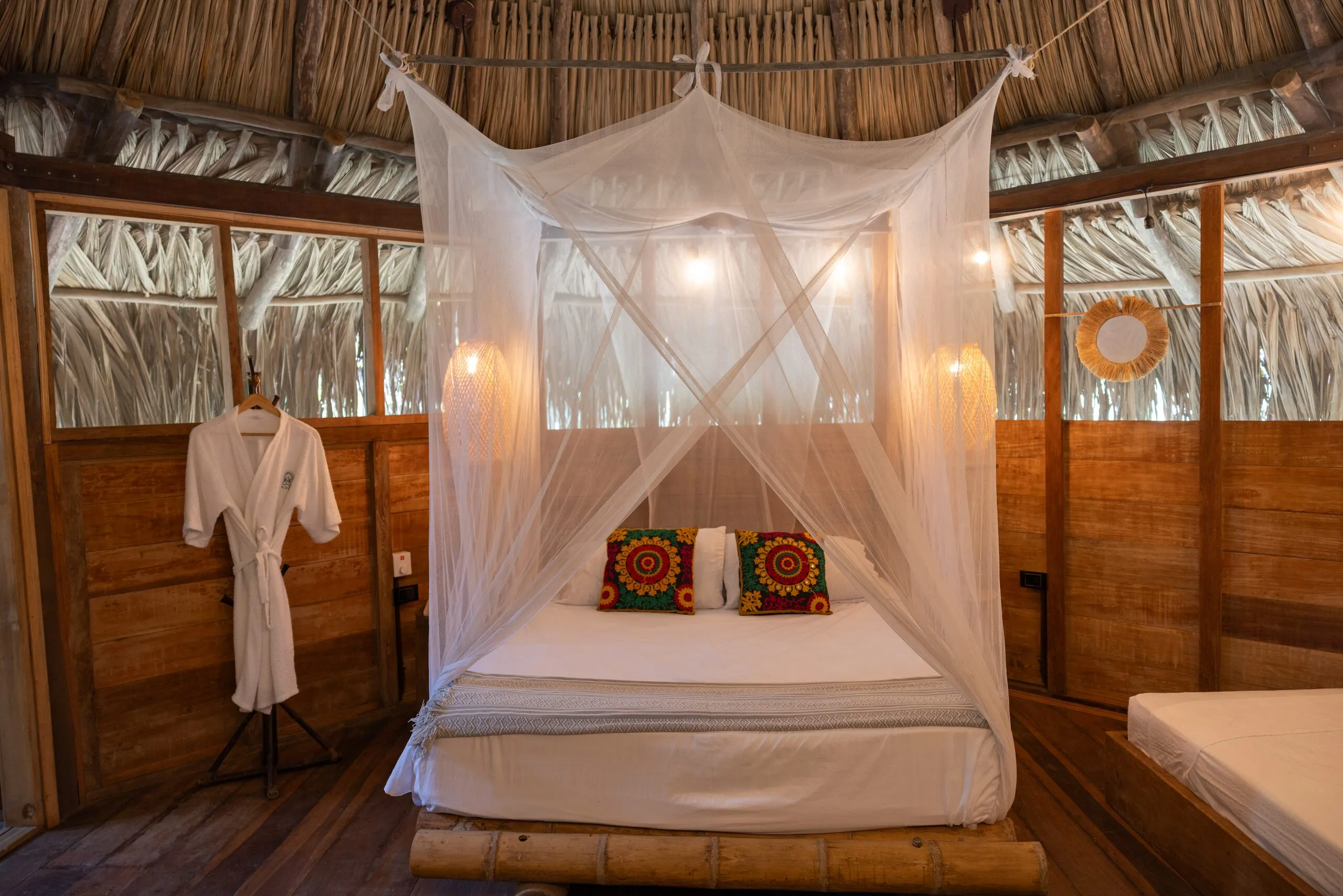 Canopy bed and a hanging robe